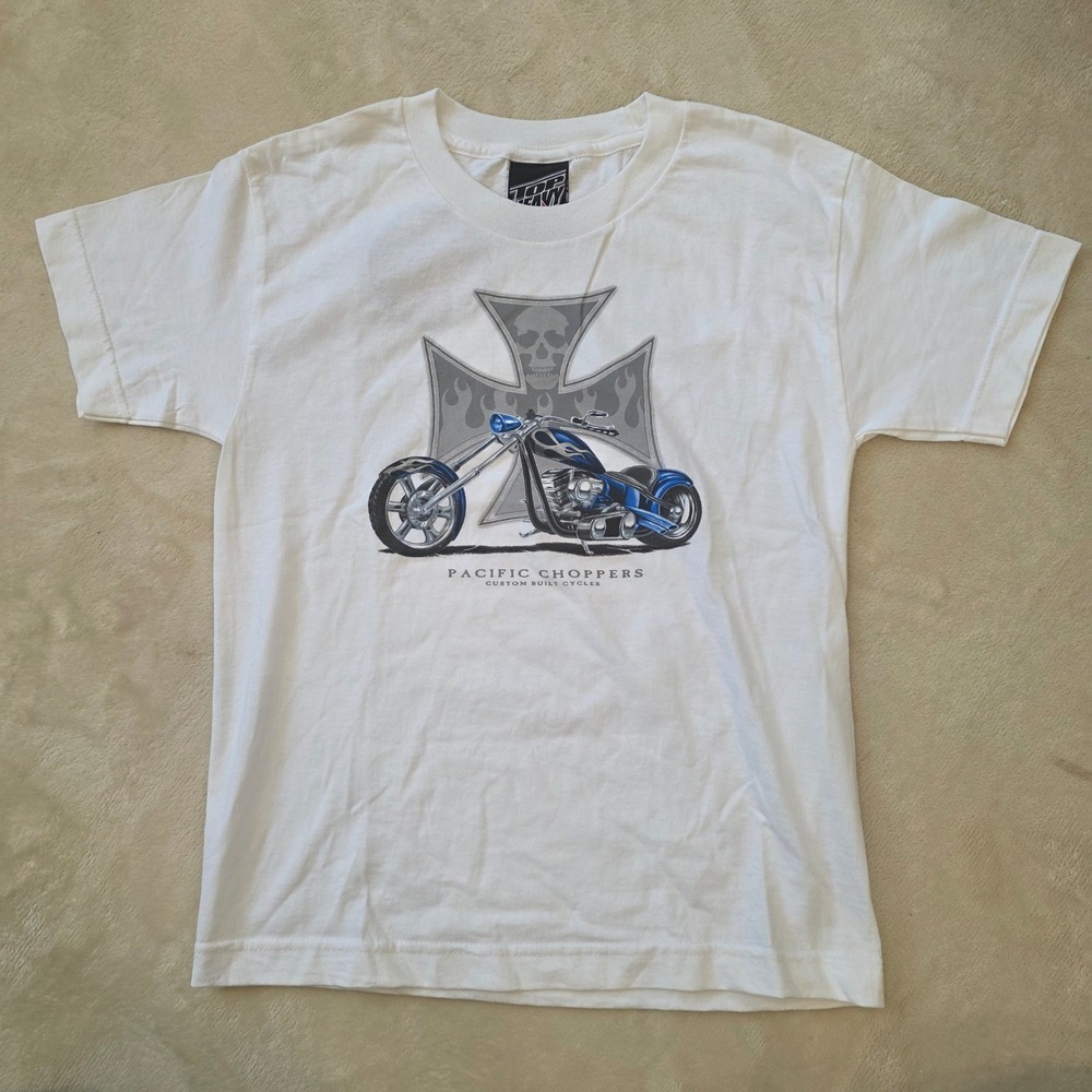 Y2K Top Heavy Pacific Coast Choppers Kids White T Shirt Size Small NWT
